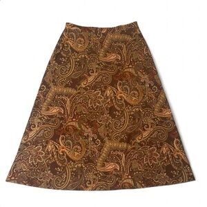 Karin Stevens Vintage Paisley Boho A-Line Skirt - Brown and Gold size 10